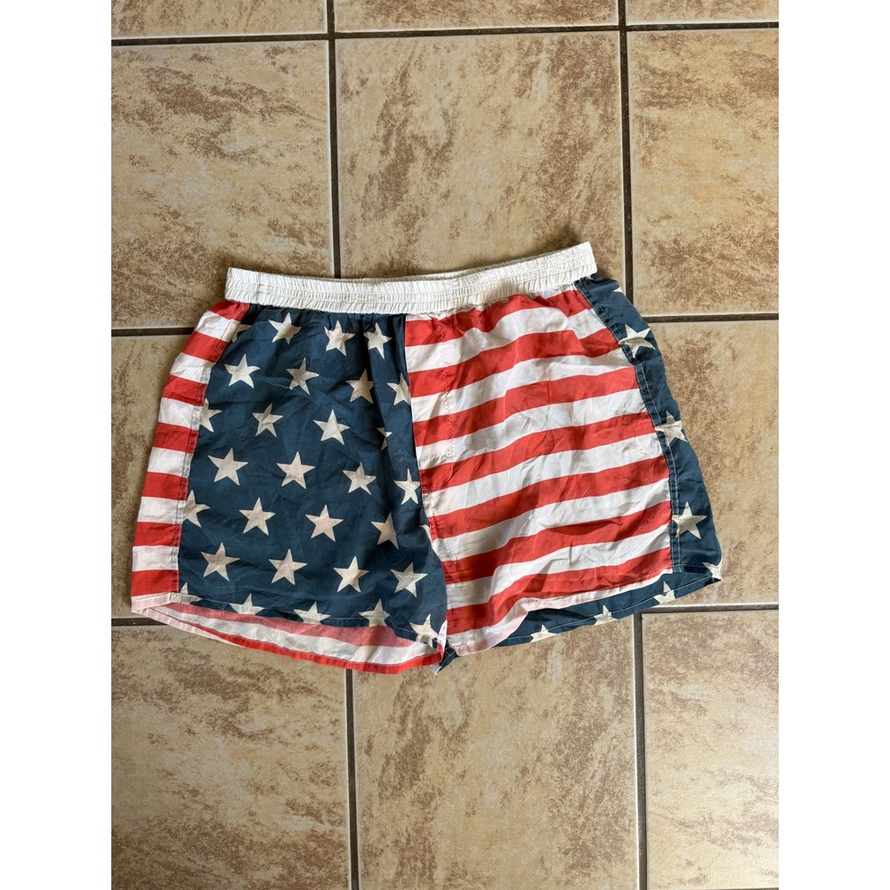 Montage Mens American Flag 100% Silk Lounge Shorts Red White Blue Stars Stripes - Picture 5 of 5